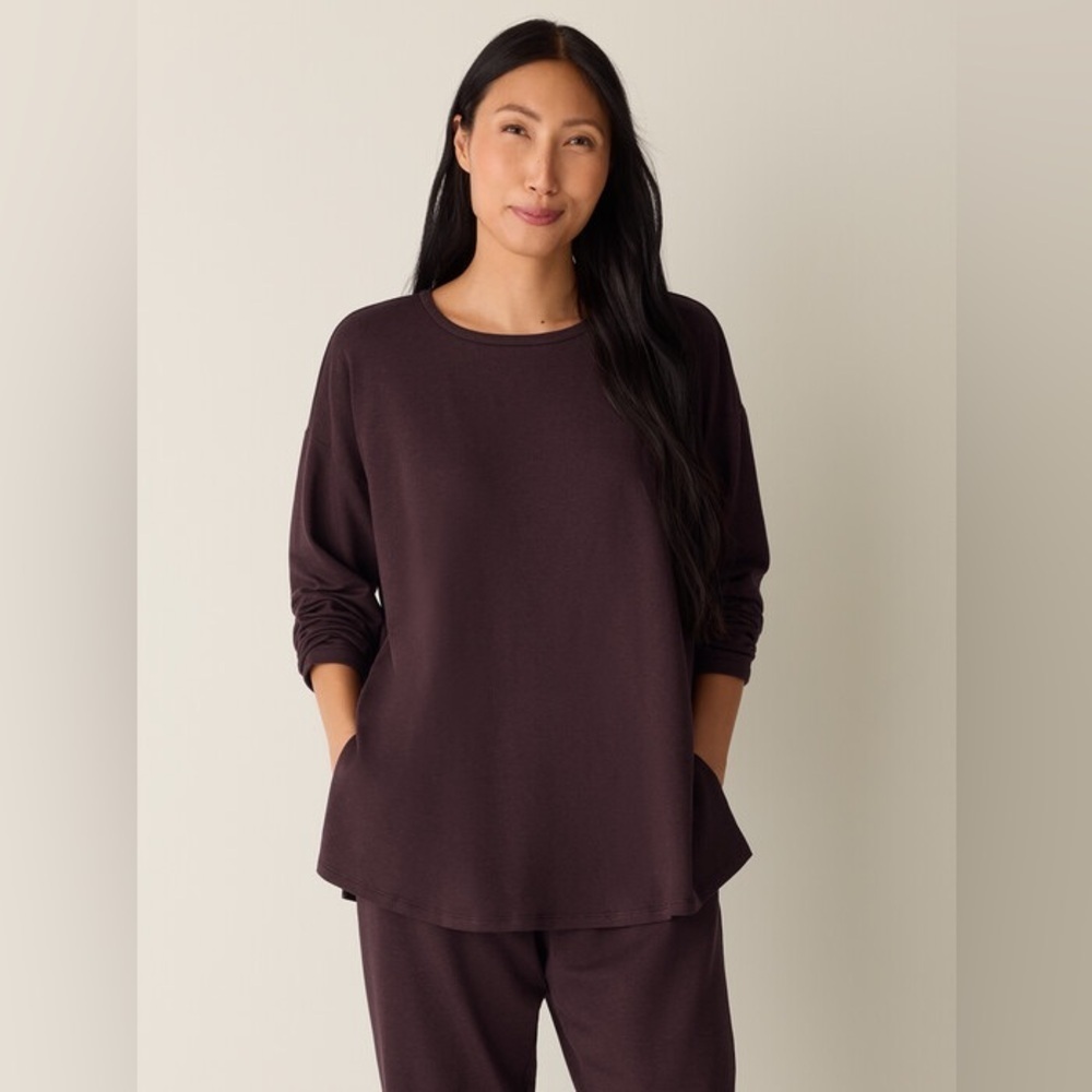 Eileen Fisher Cozy Brushed Terry Hug Raglan-Sleeve Top – XL – Plum